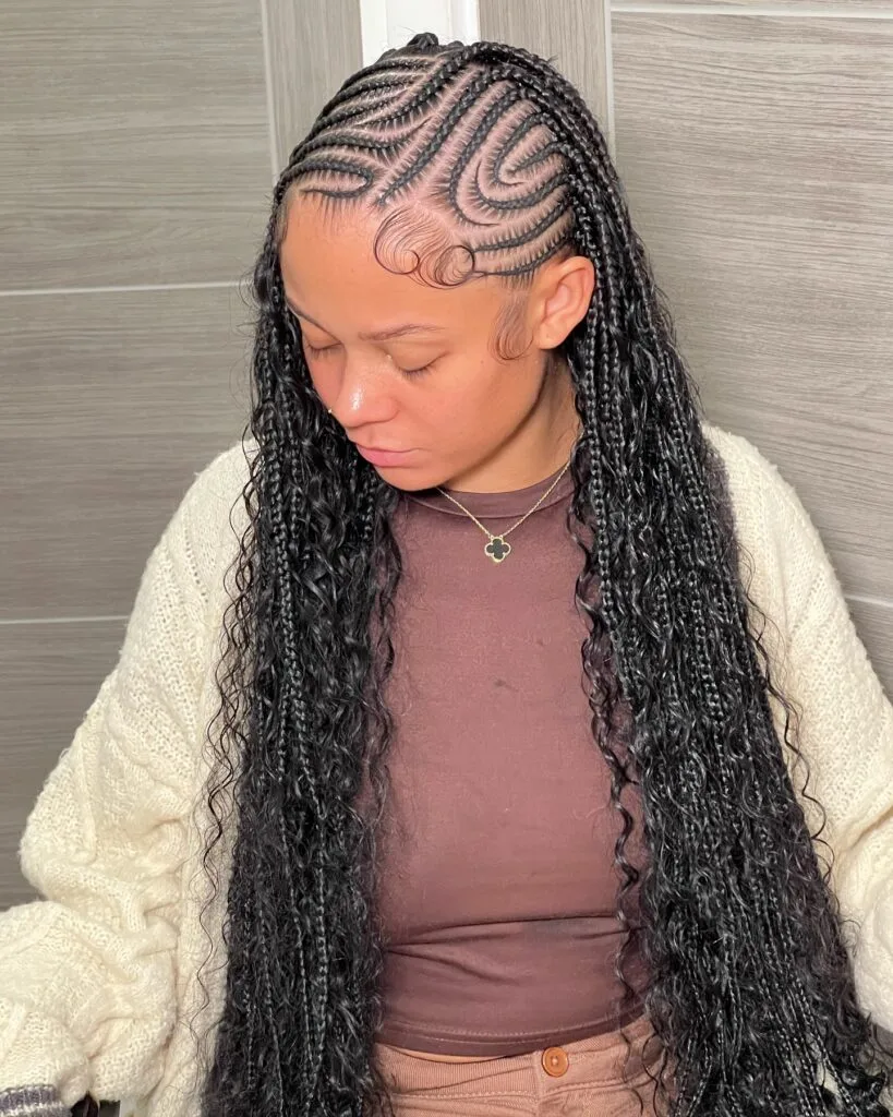Intricate Braided Design with Long Loose Curls