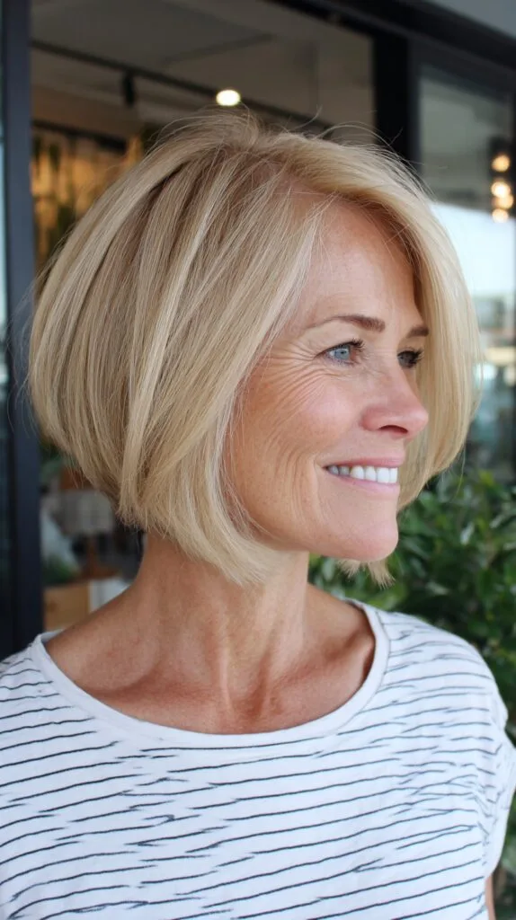 Inverted Chin-Length Blonde Bob with Soft Face-Framing Layers