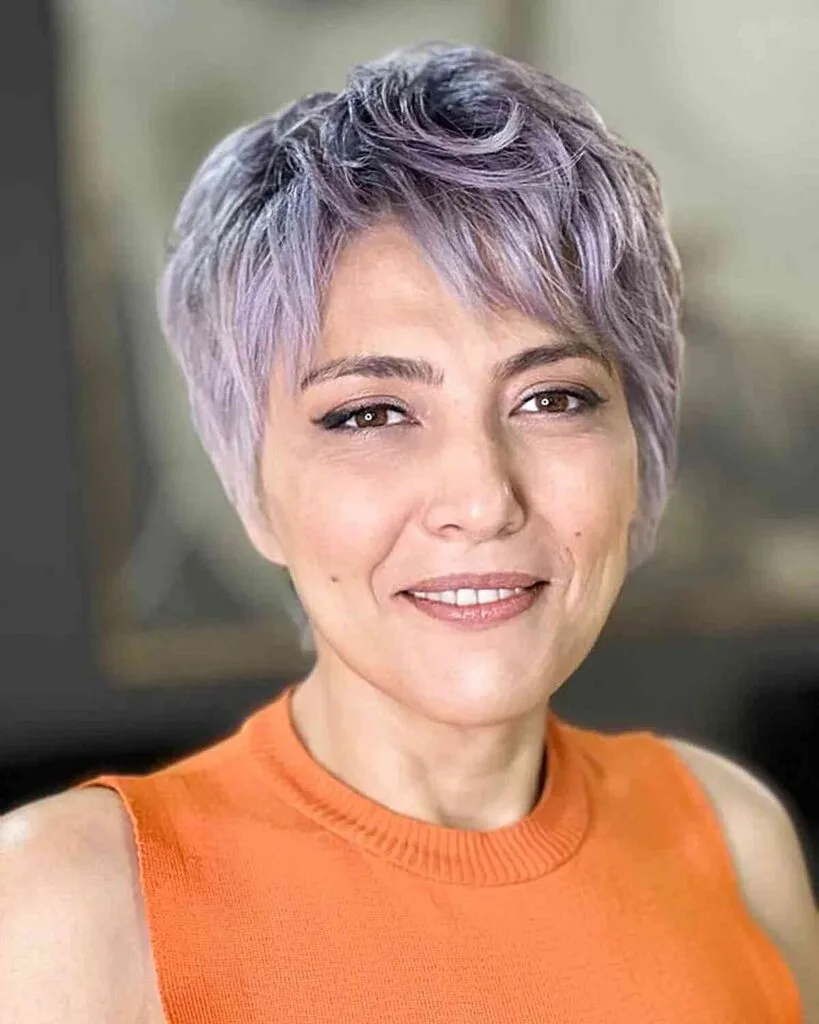 Lavender Tinted Shaggy Pixie for Old Women