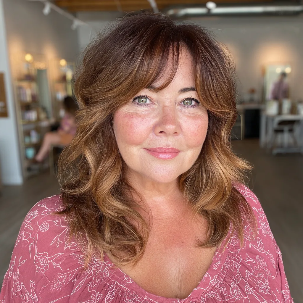 Layered Waves with Flattering Side-Swept Bangs
