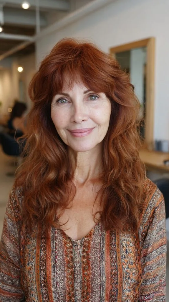 Long Copper Shag with Soft Face-Framing Fringe