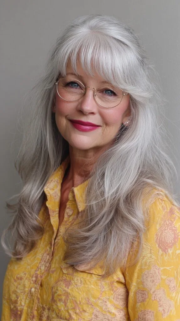 Lovely Long Silver Tresses with Subtle Face-Framing Layers