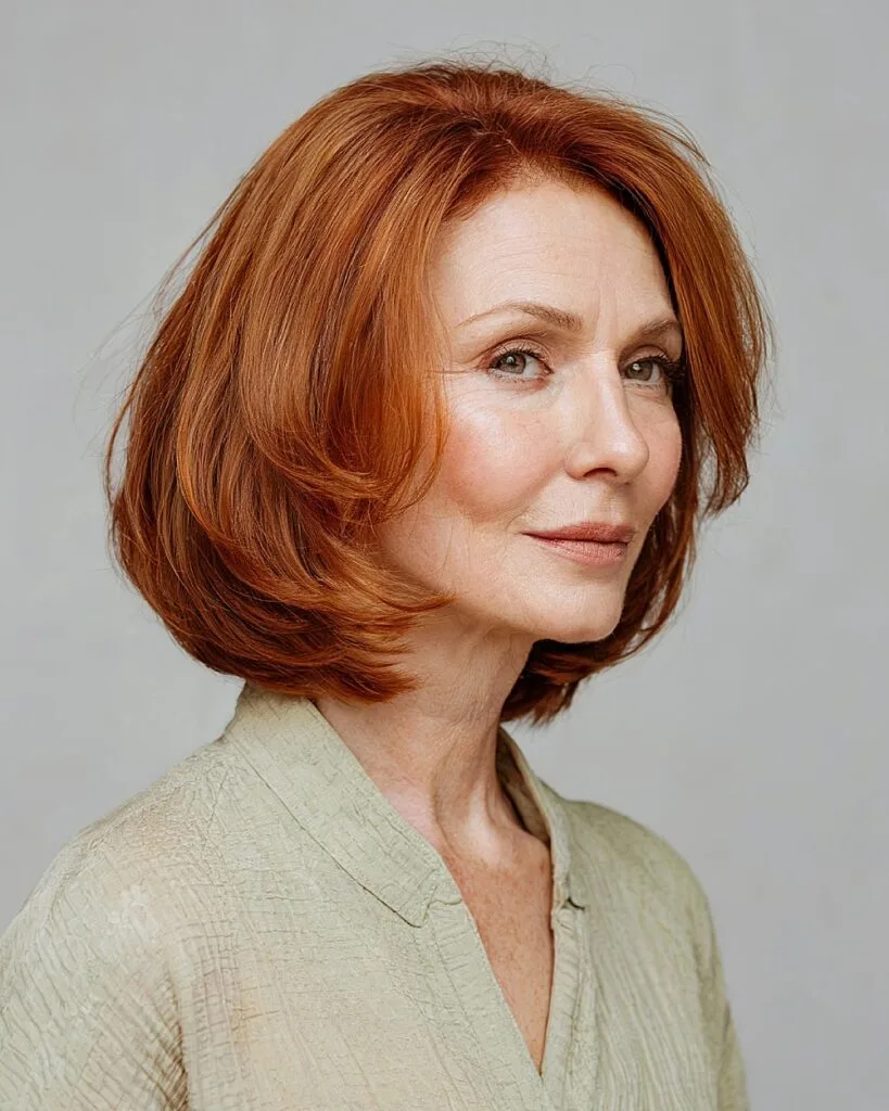 Medium-length inverted bob for women over 60 with light layering and natural curve