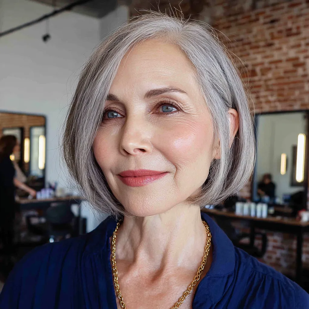Modern One-Length Silver Bob with Subtle Shine