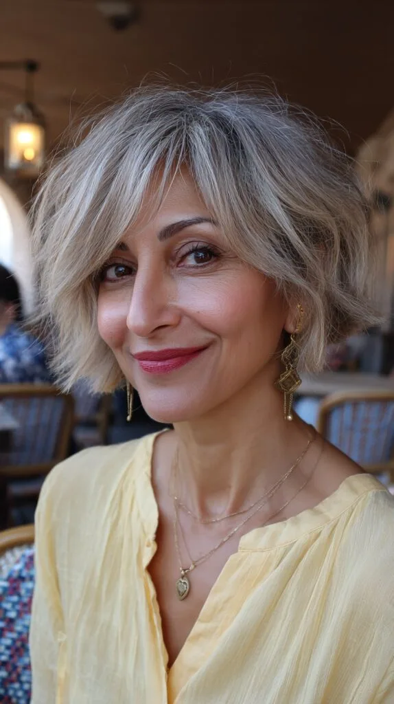 Modern Salt-and-Pepper Wavy Bob with Textured Ends