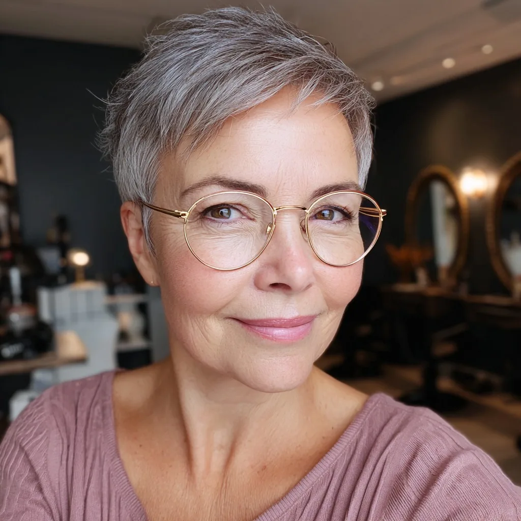 Modern Silvery Pixie Cut with Soft Layers
