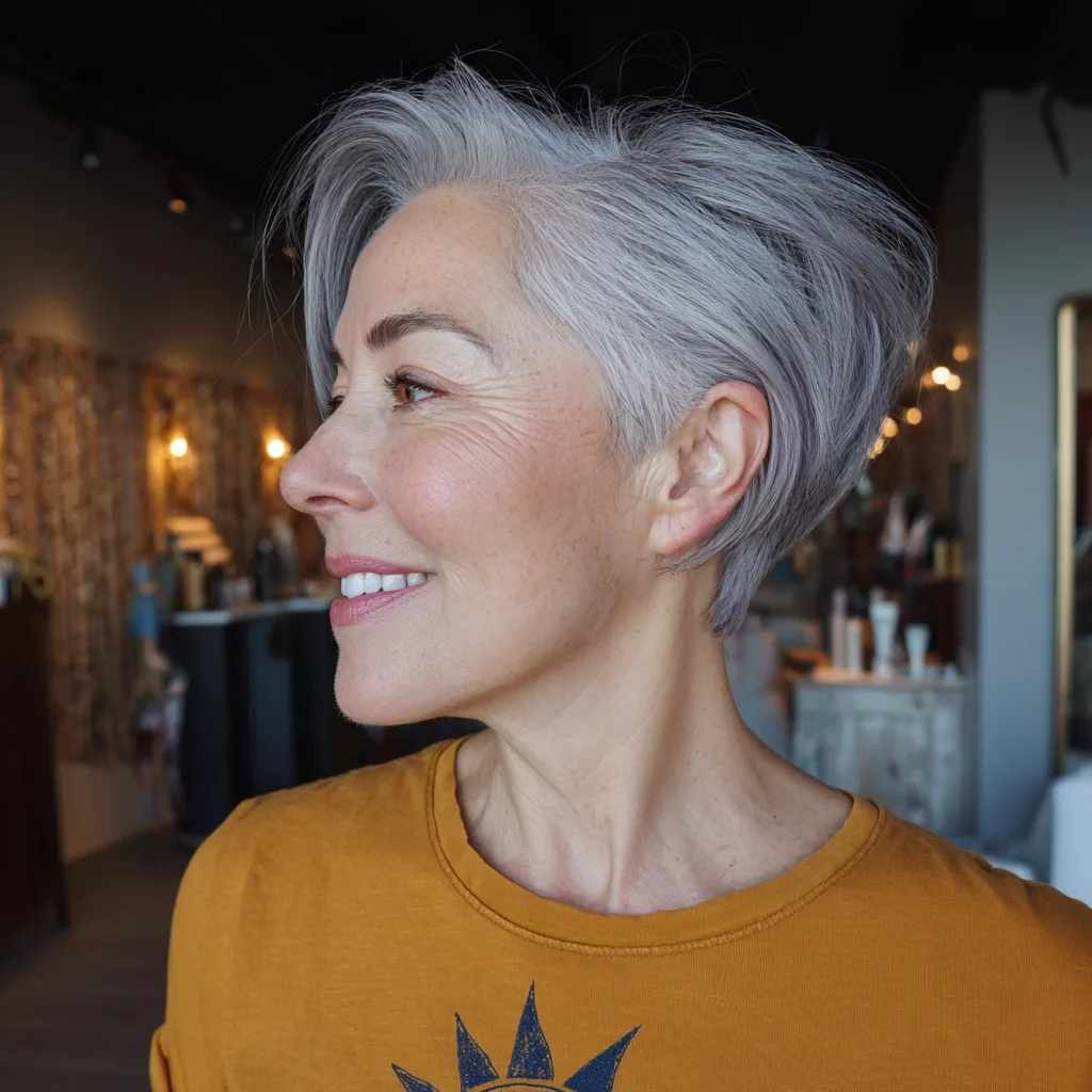Modern Silvery Textured Pixie Cut with Side Volume