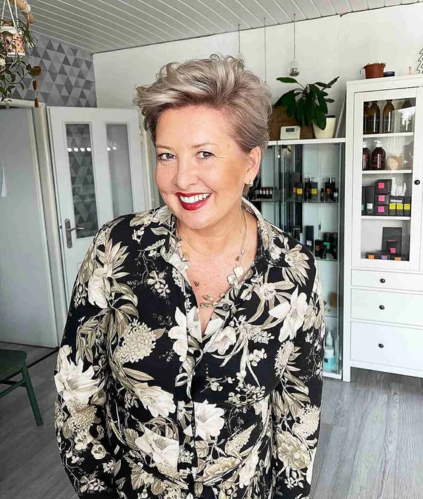 Modern Swept Back Wavy Pixie for Women in Their 50s