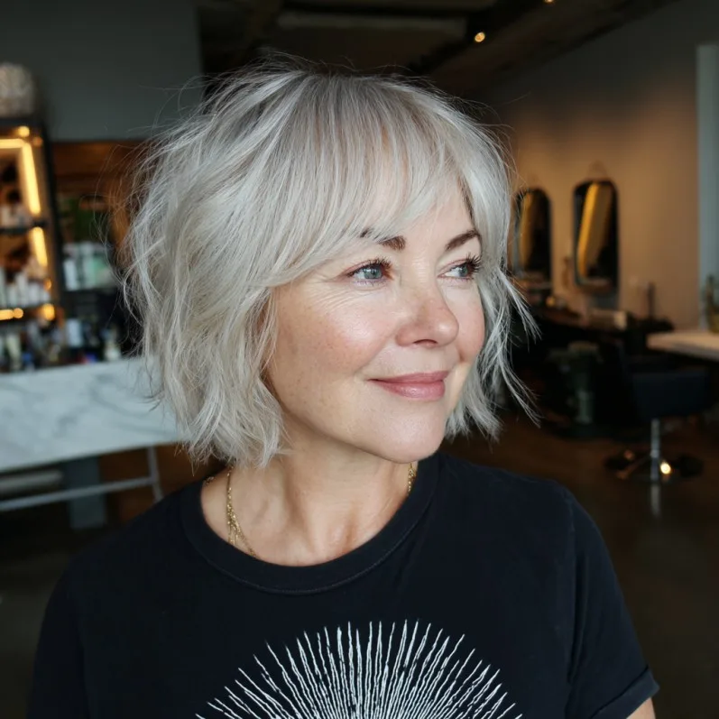 Modern Textured Bob with Fringed Bangs