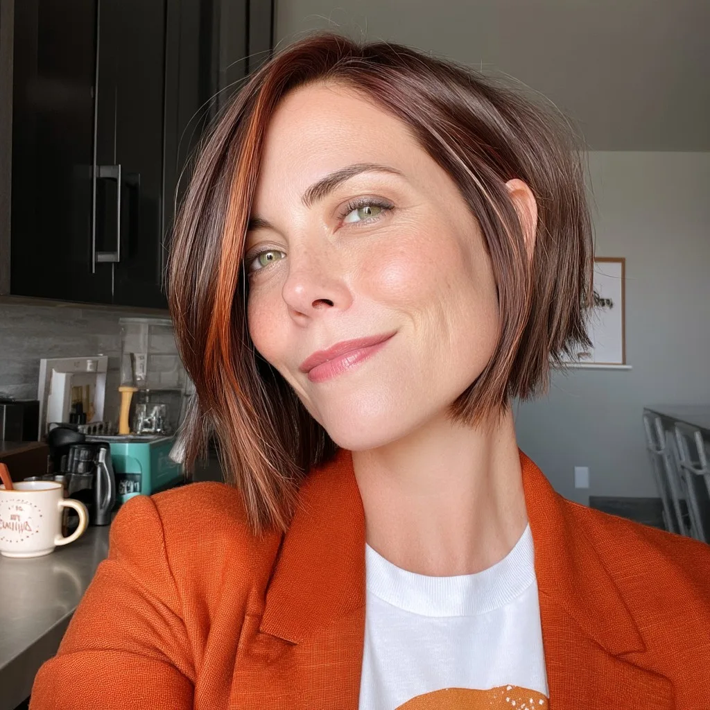 Modern Textured Bob with Rich Auburn Tones
