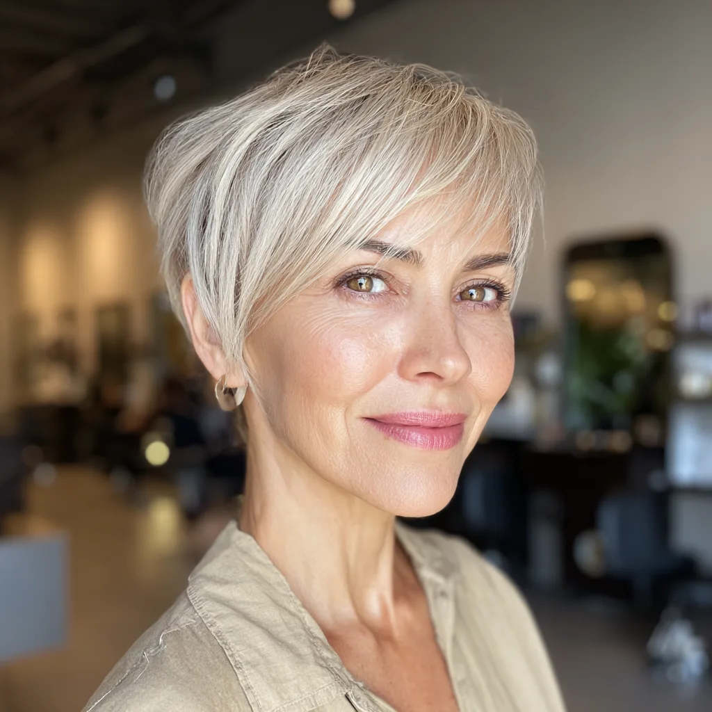 Modern Textured Pixie Cut with Long Bangs