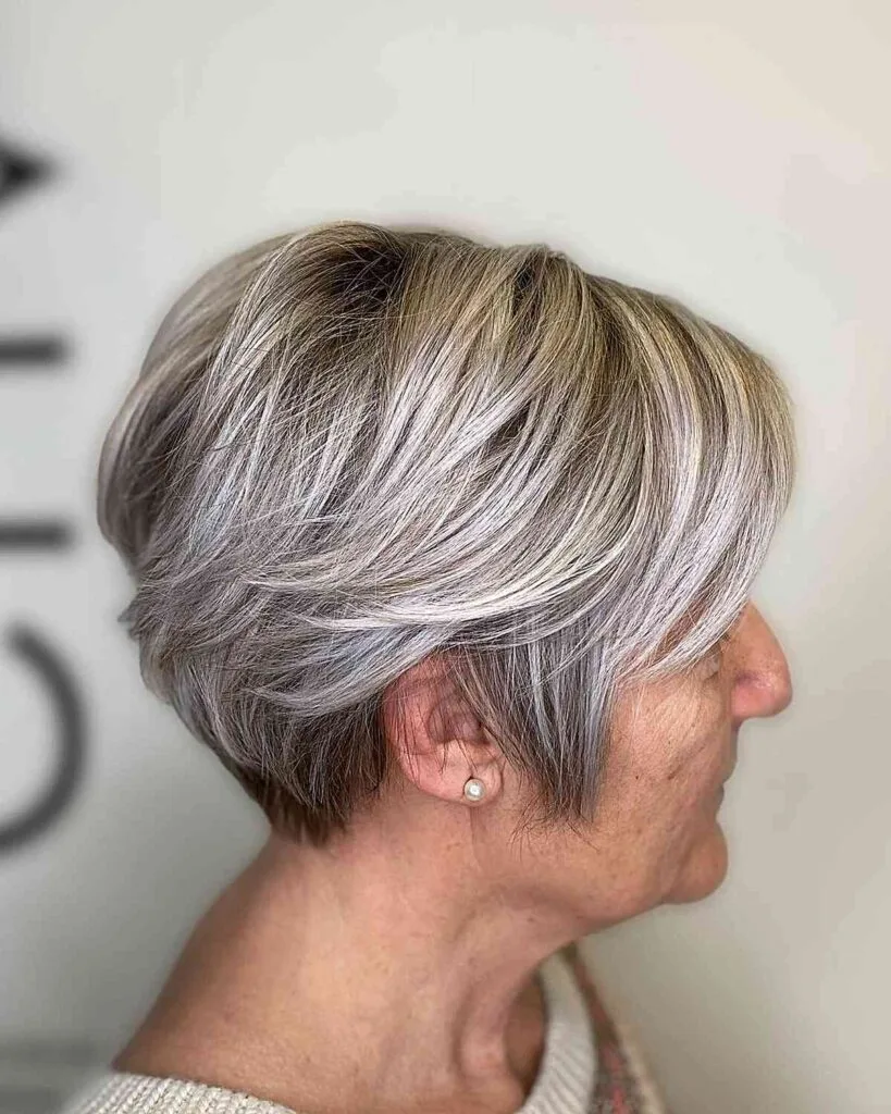 Nape-Length Gentle Icy Layered Pixie Bob for Older Generation