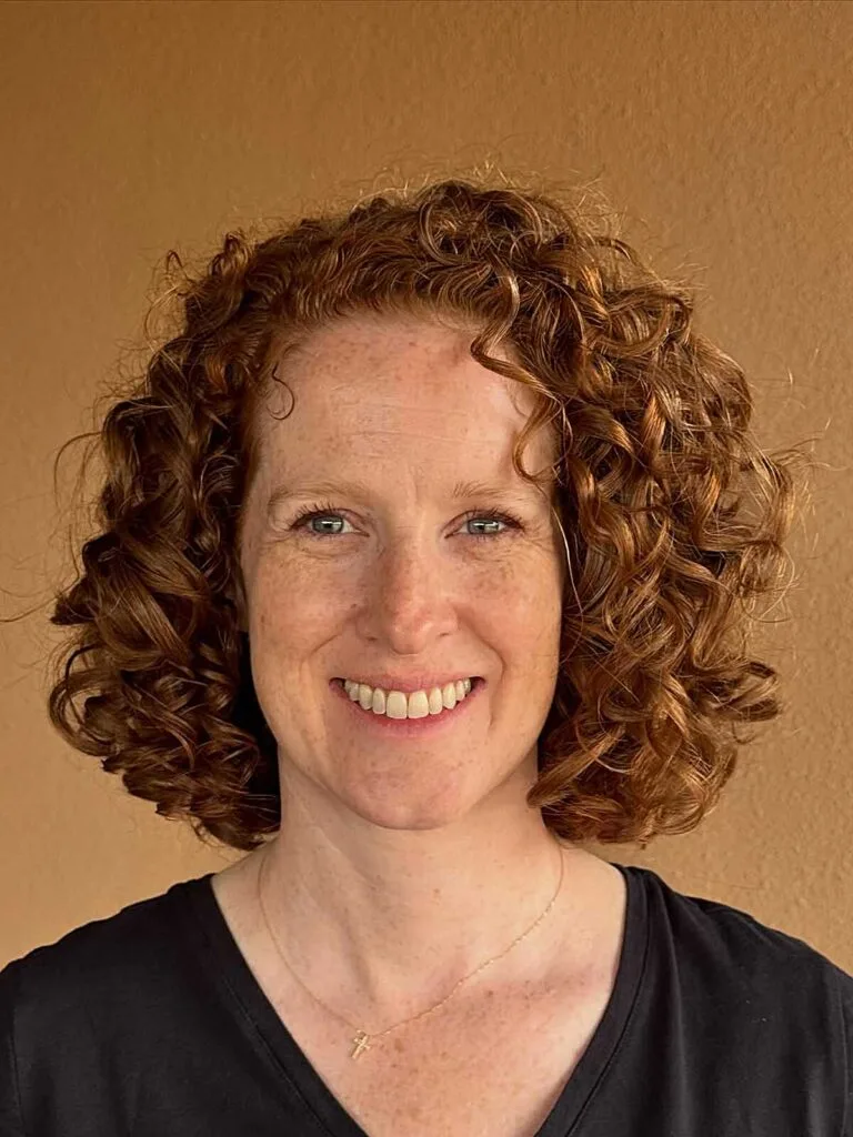 Natural copper red curly bob with spiral definition