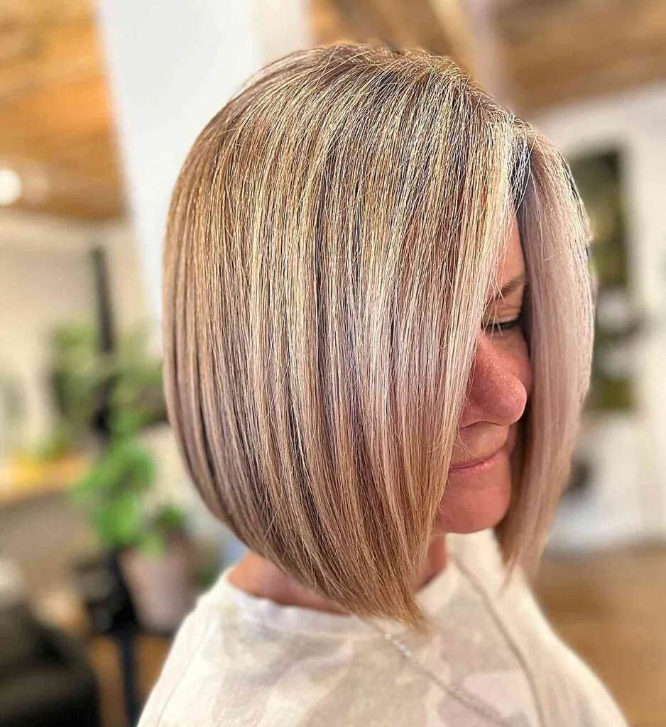 Neck-Grazing Blonde Balayage Bob with a Side Part for Women Over 50