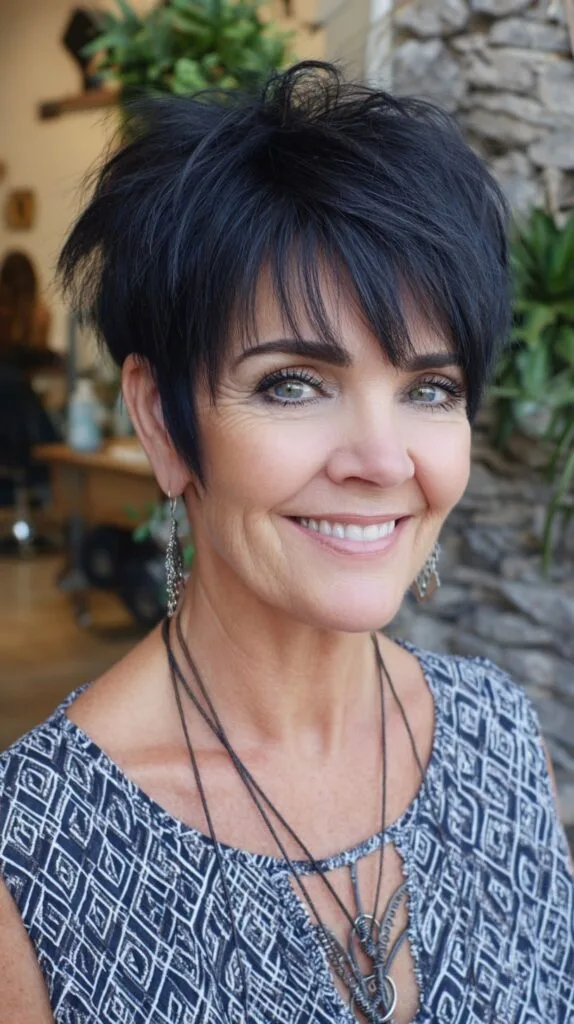 Piecey Dark Pixie with Micro-Bangs and Graduated Nape
