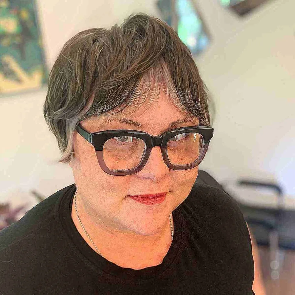 Pixie Shag with Curtain Bangs for Older Women with Round Faces