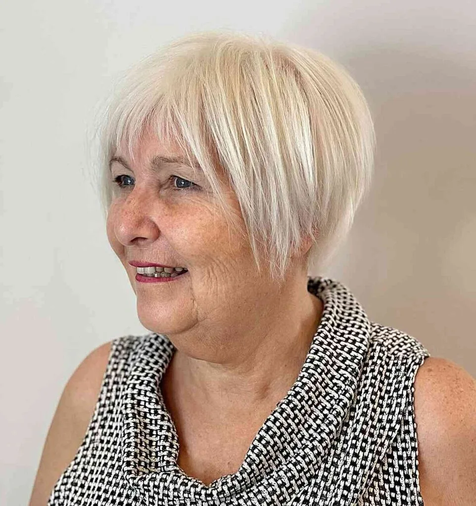 Platinum Long Pixie with Choppy Bangs for Women Aged 70