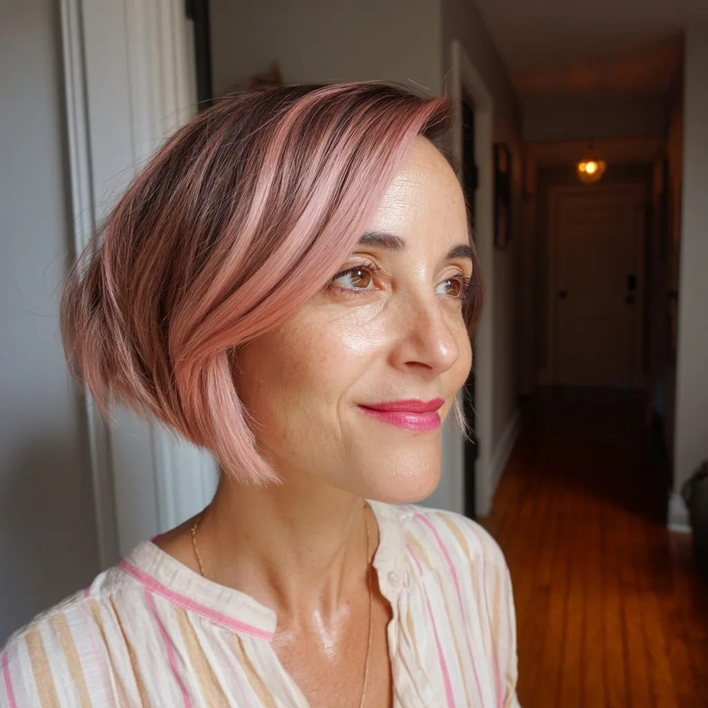 Playful Blush-Tinted Bob with Subtle Layers
