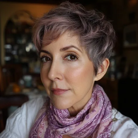 Playful Choppy Pixie with Subtle Rose Tones