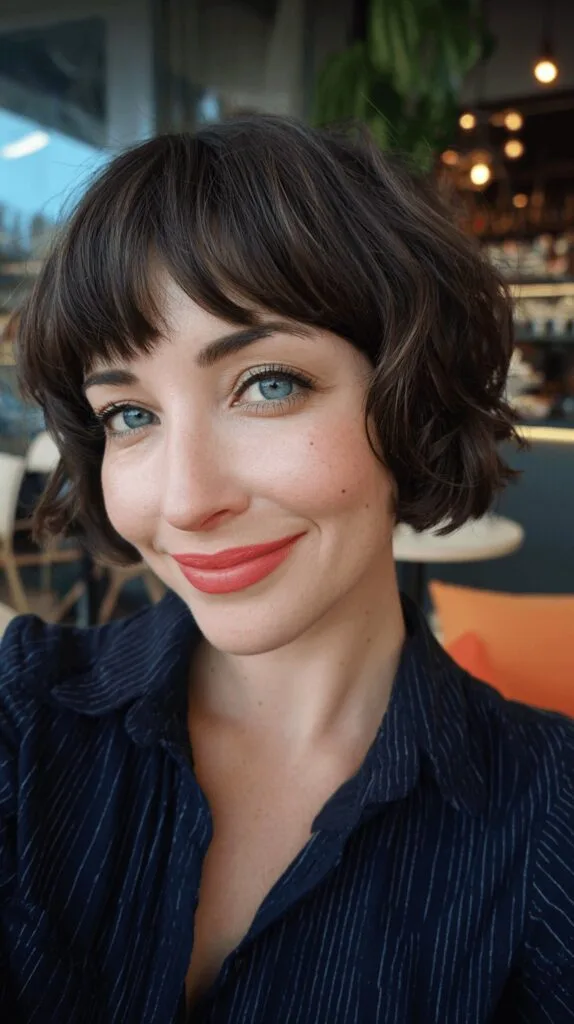 Playful Curly Bob with Soft Bangs