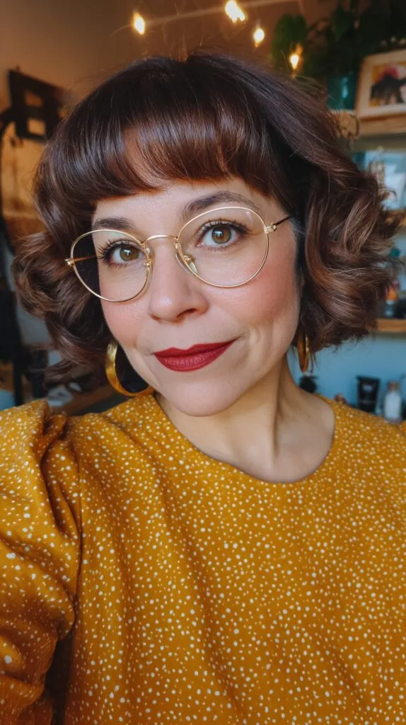 Playful Curly Lob with Full Bangs