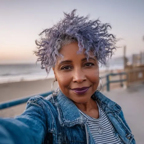 Playful Lavender Curly Pixie with Volume