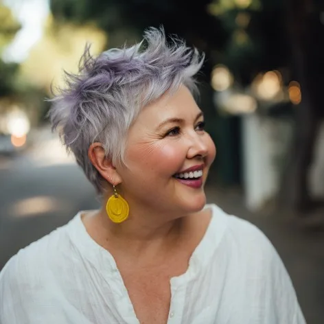 Playful Lavender Pixie Cut with Textured Layers