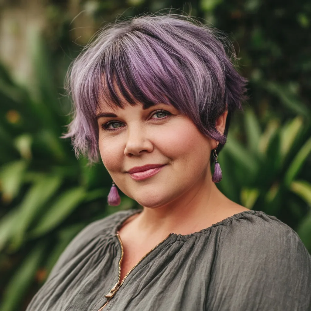 Playful Lavender Textured Bob with Bangs