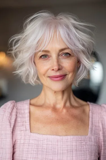 Playful Textured Blush Bob with Lively Volume