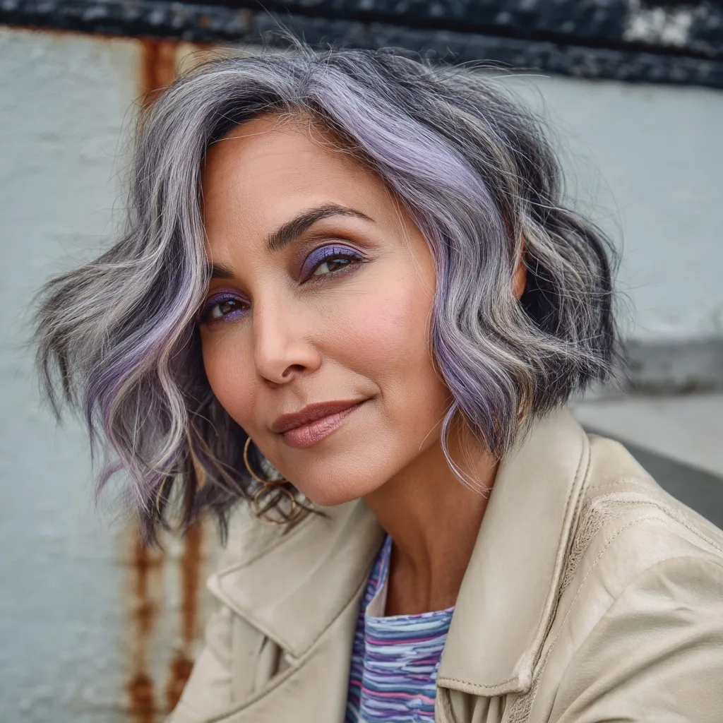 Playful Textured Bob with Lavender Highlights