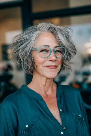 Playful Textured Silver Bob with Emphasized Layers