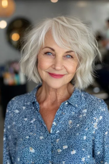 Playful Textured Silver Bob with Soft Movement