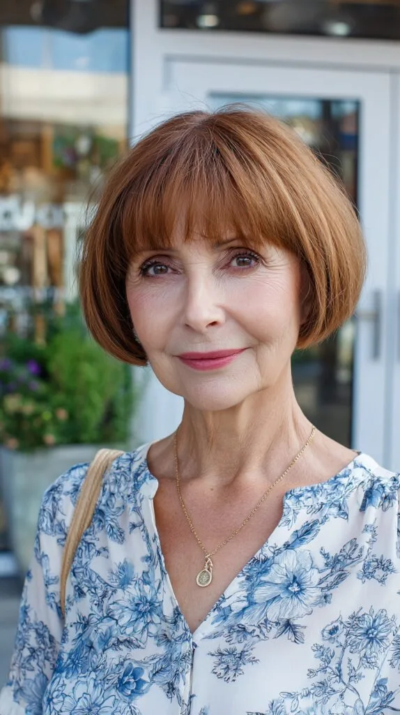 Polished Copper Short Bob with Brow-Grazing Fringe