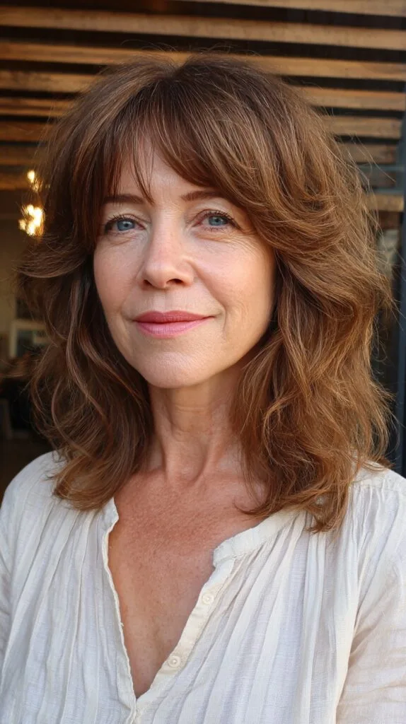 Radiant Auburn Waves with Curtain Bangs