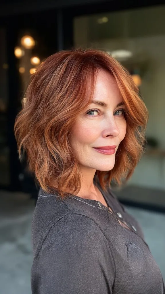 Radiant Copper Textured Bob with Wispy Ends