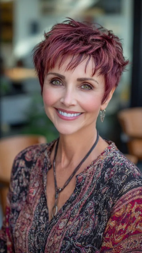 Razor-Textured Berry Pixie with Wispy Micro Fringe