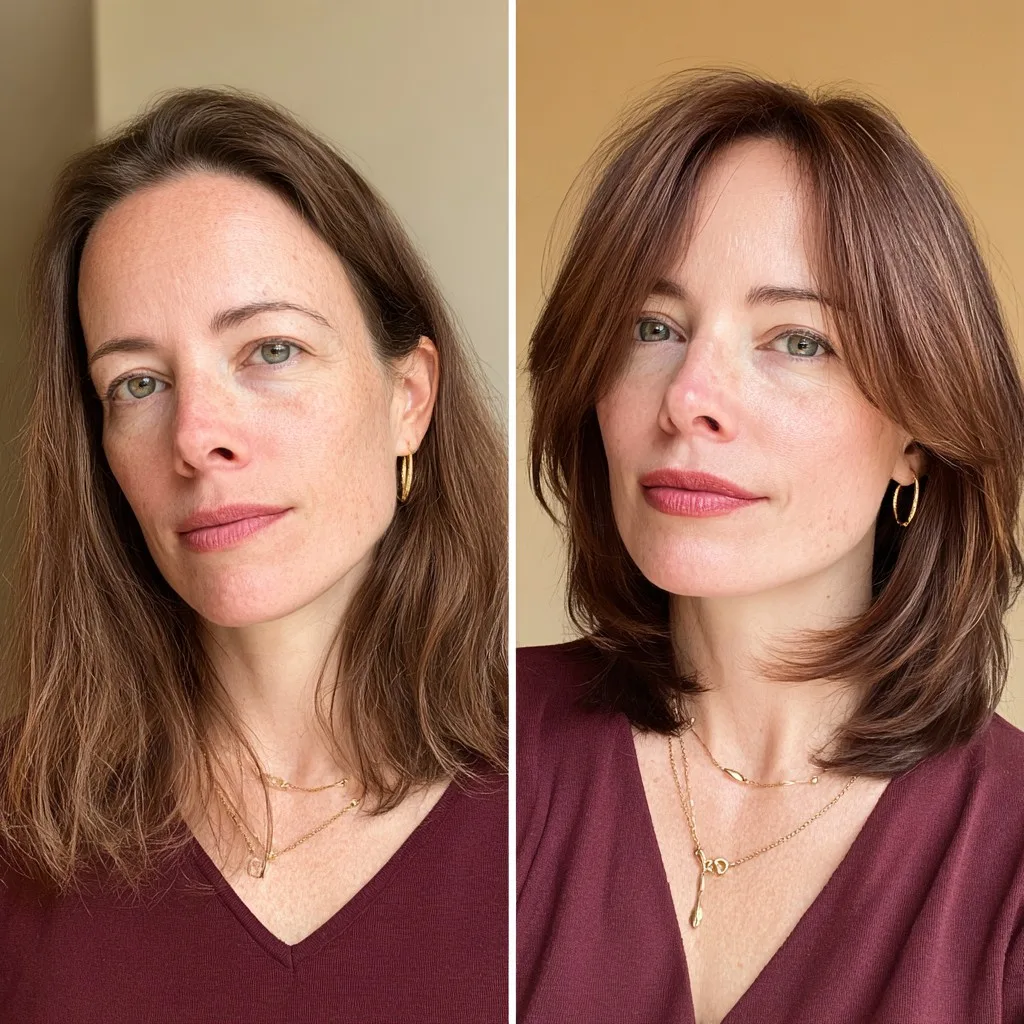 Rich Auburn Bob with Textured Curtain Bangs