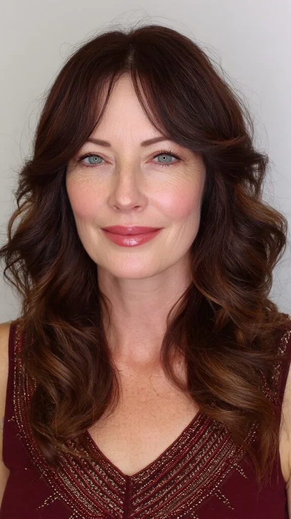 Rich Auburn Soft Layers with Face-Framing Bangs