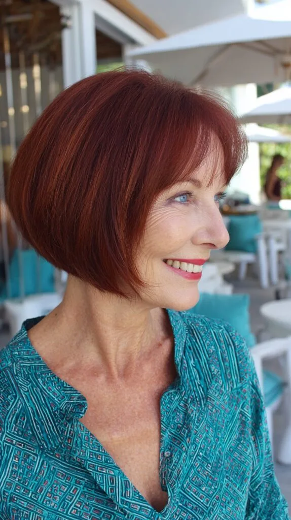 Rich Copper Stacked Inverted Bob with Soft Micro-Bangs
