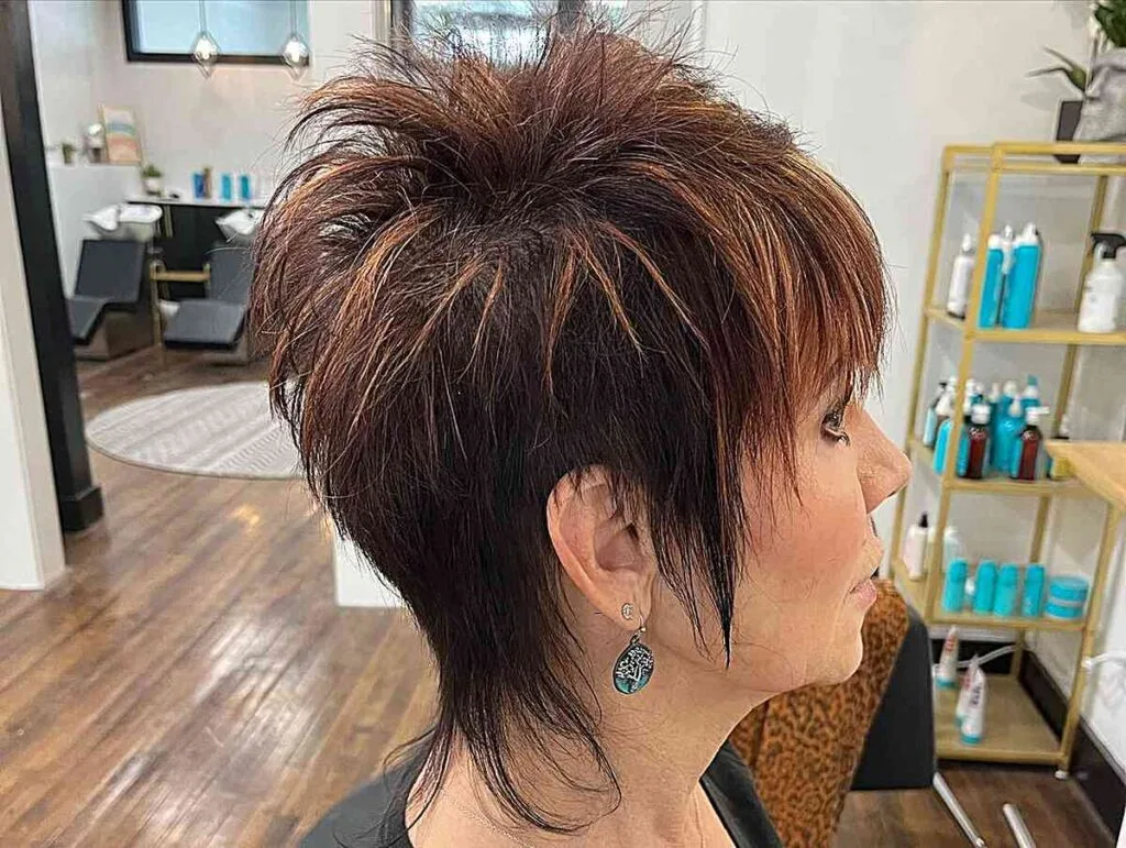 Rocker Pixie Shag with Copper Highlights for Old Women