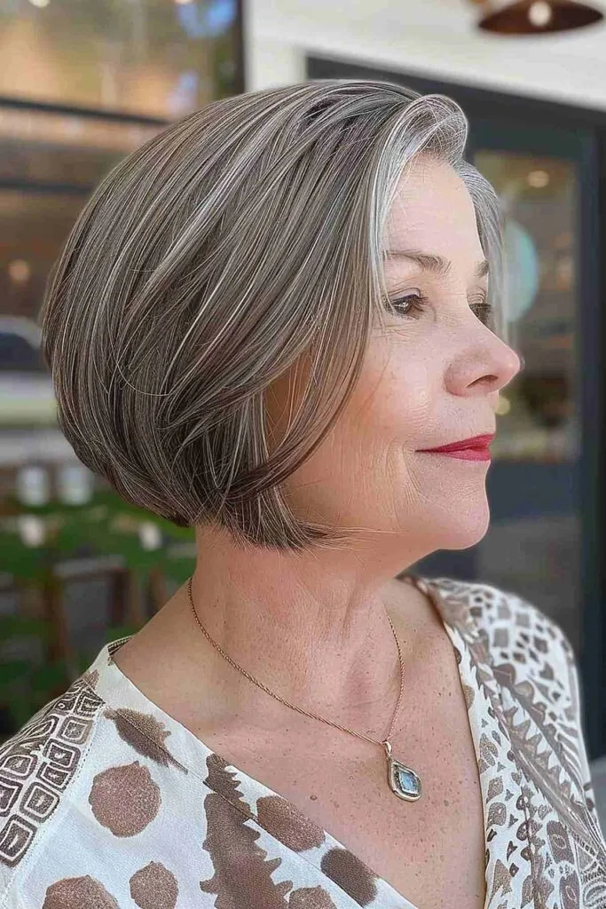 Salt-and-Pepper Bob Hairstyle for Mature Women