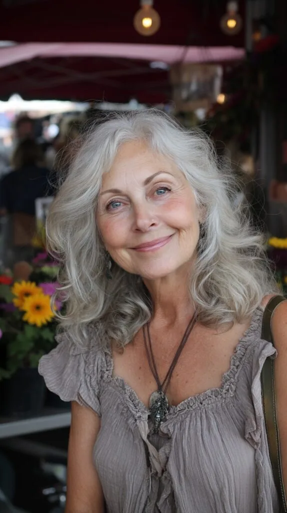 Salt-and-Pepper Shoulder-Length Waves with Face-Framing Micro-Layers