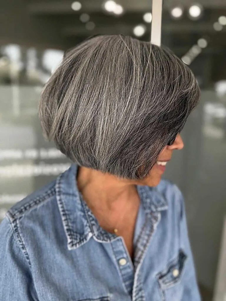 Salt and Pepper Stacked Bob with a Clean Graduated Nape