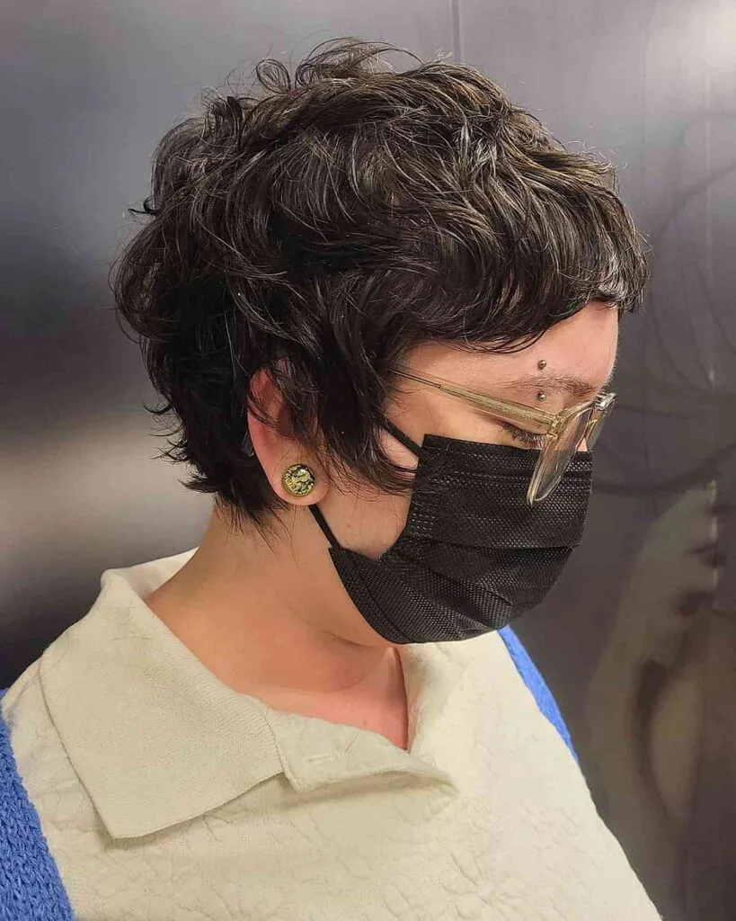 Shagged Pixie Cut on Wavy Hair for Old Women
