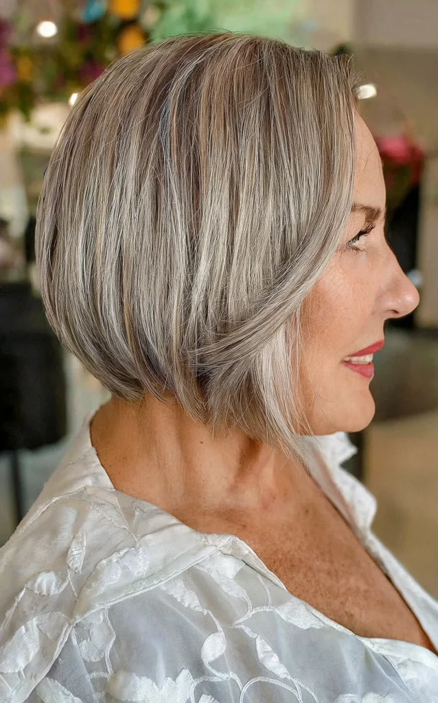 Shimmering Bob with Extended Side Bangs for Women 60 and Up