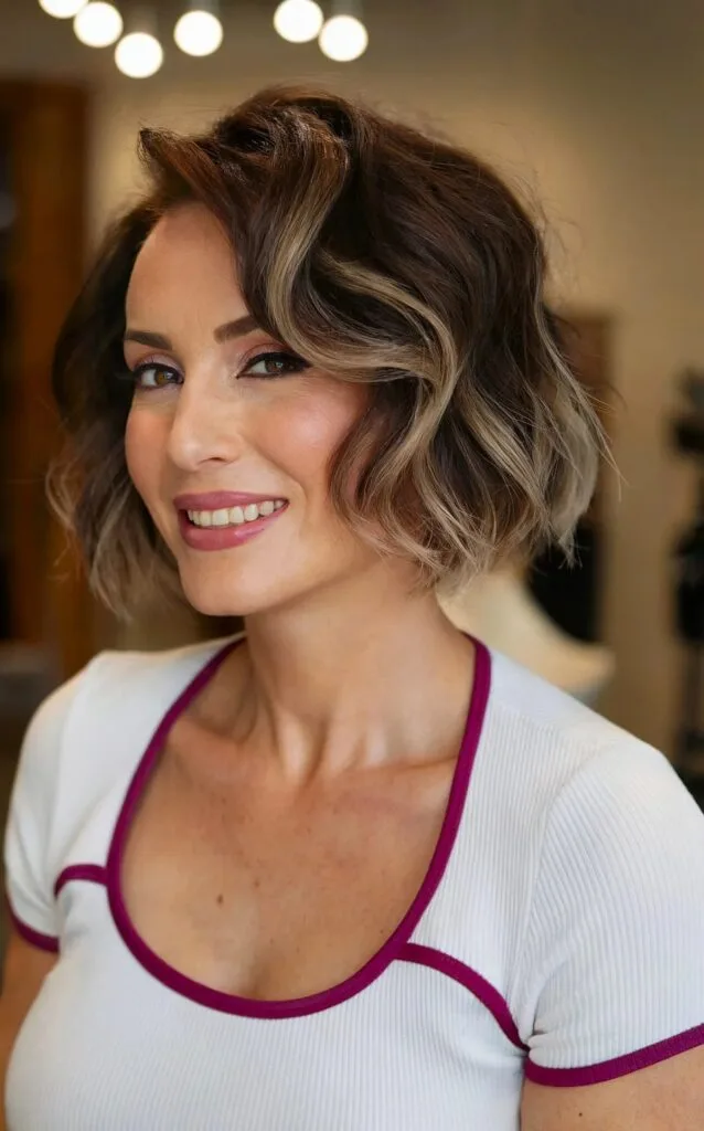 Short Bob Haircut with Bouncy Waves for Mature Women Aged 40 and Over