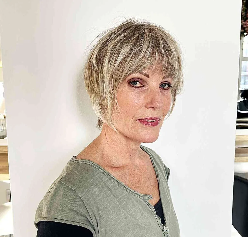 Short Choppy Shagged Bixie with Light Bangs for Finer Locks on Women Over 50