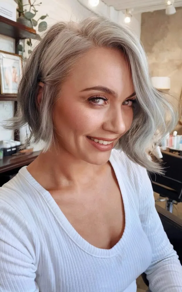 Short Deeply Side Parted Bob for 40-Year-Olds