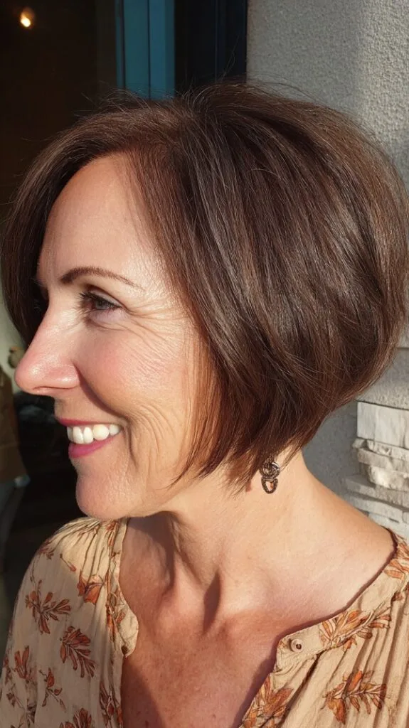 Short Stacked Angled Bob with Lifted Crown and Tapered Nape