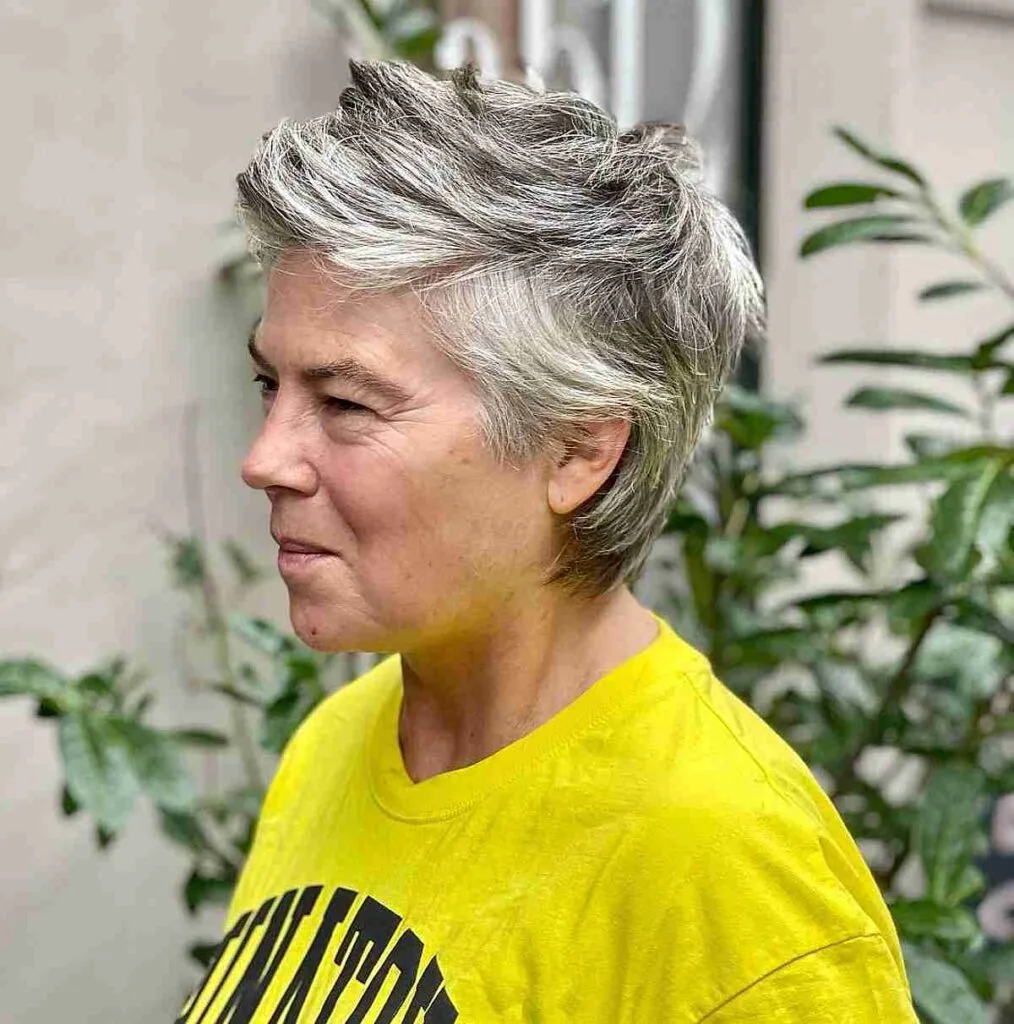 Short Textured Gray Pixie with Layers for Women Past 50